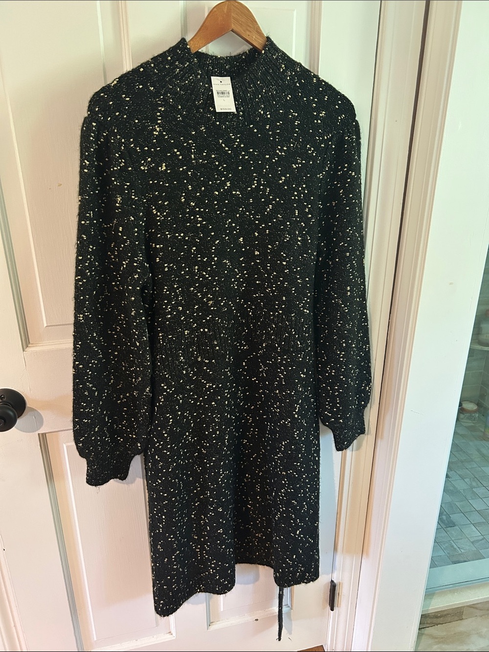 Ann Taylor Black Flecked Knit Long-Sleeve Sweater Dress